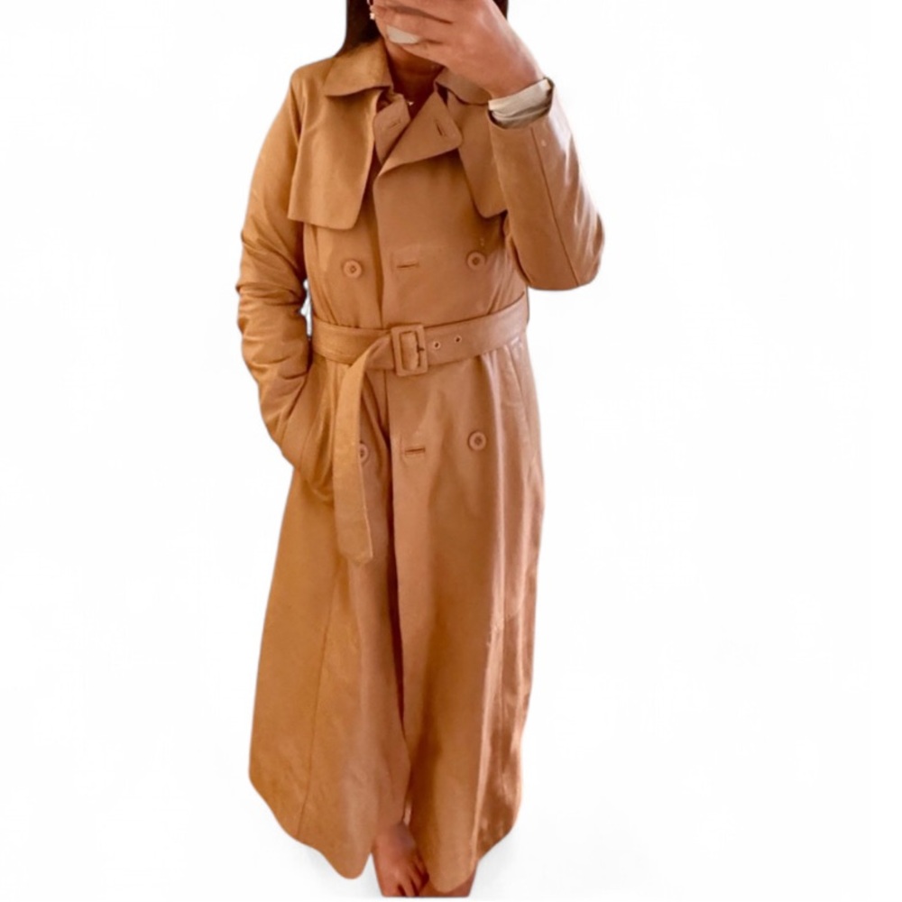 Leather Trench Coat - Light Brown/Beige - Size M